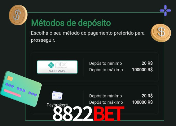 O cassino 8822BET oferece uma grande variedade de métodos de pagamento